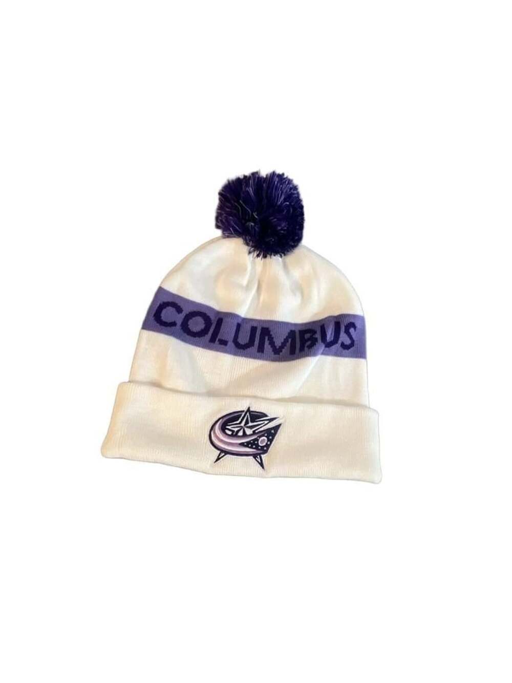 Adult Fanatics Columbus Blue Jackets Hockey Fights Cancer Cuffed Knit Hat Pom